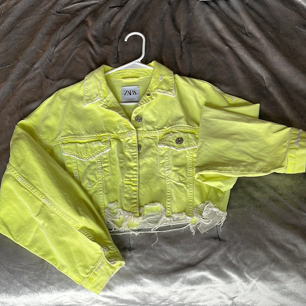 Lime cropped Denim Jacket
